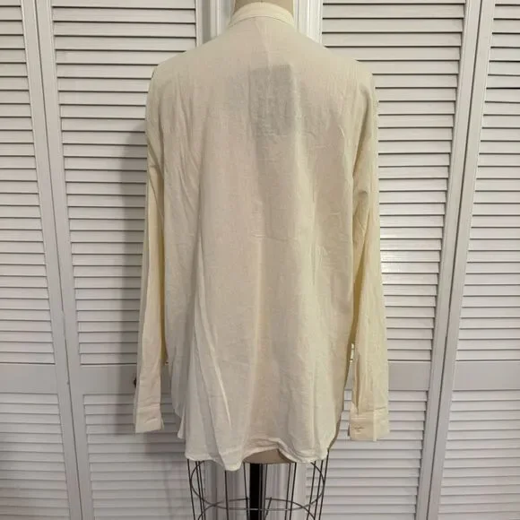 Manly/Unisex Casual Cream and Red Embroidered Button Down Shirt NWT! - Picture 6 of 13